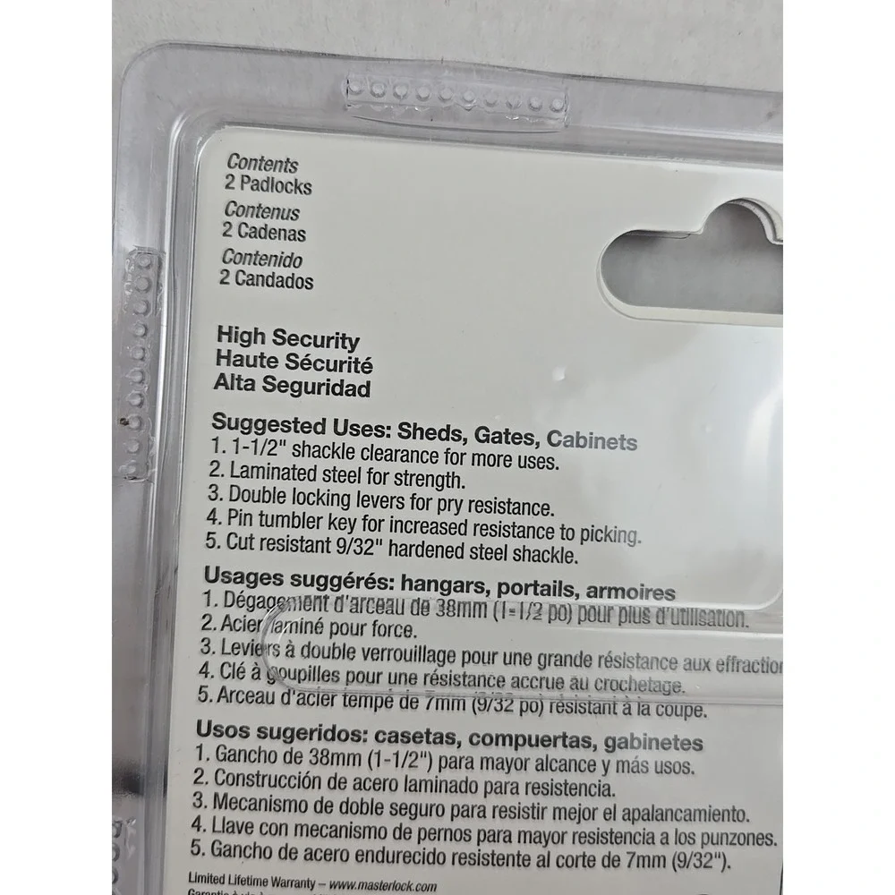 Master Lock 3TLF Laminated Steel Padlock with Key, 2 Pack Keyed-Alike 1 1/2